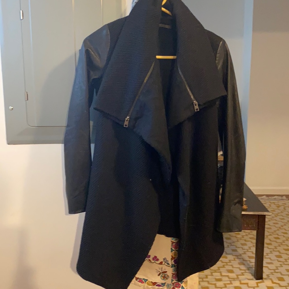 All Saints black wool and leather jacket